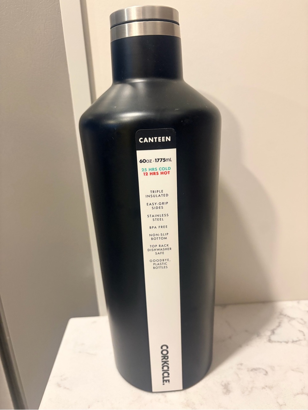 Corkcicle Matte Black 60oz Canteen Insulated Bottle